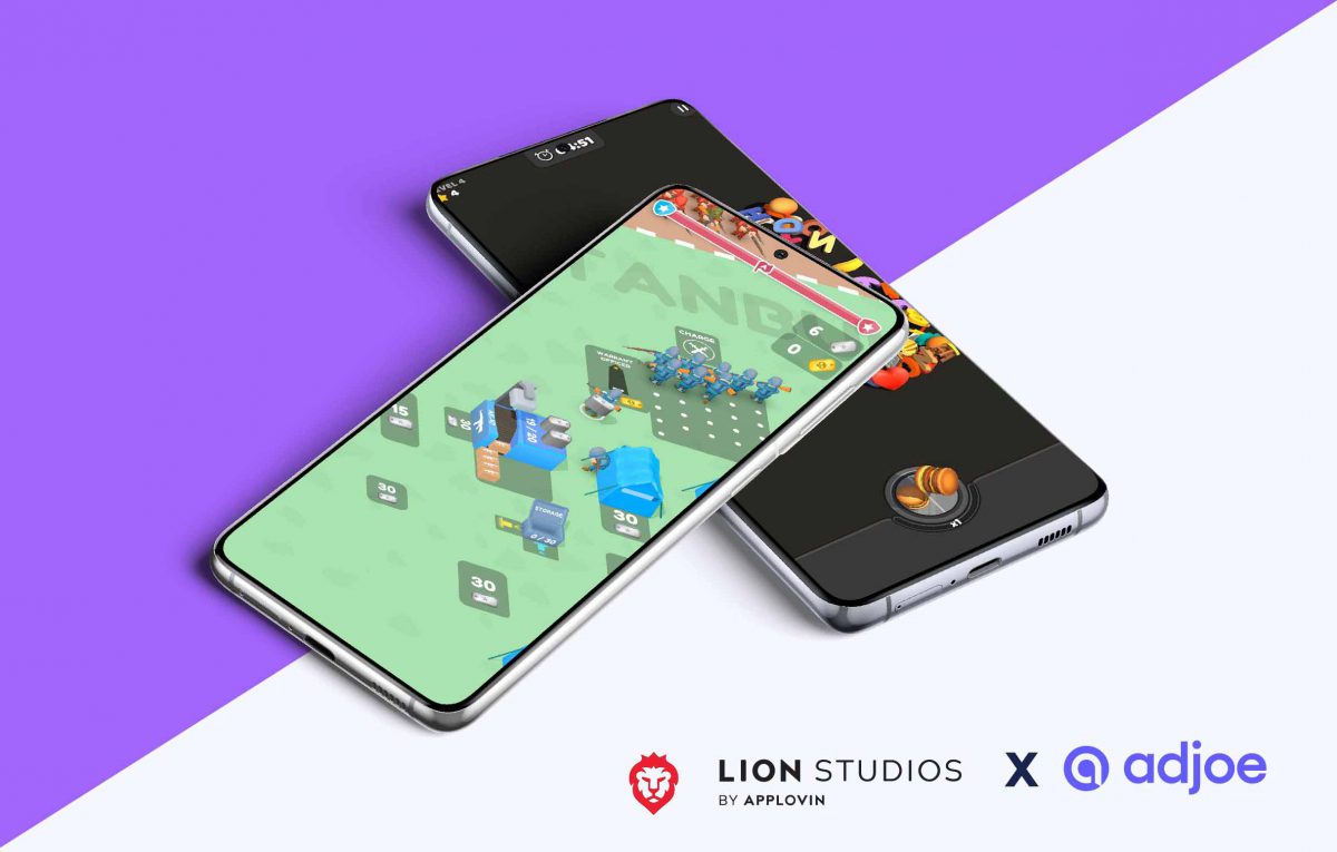 two phones on top of each other showing lion studios games
