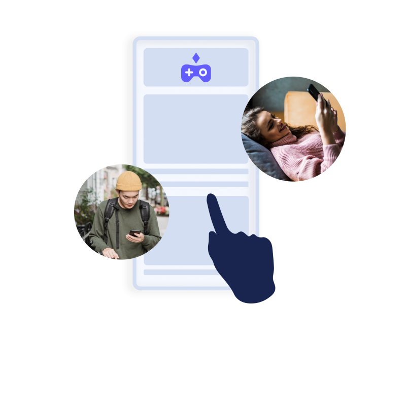 abstract phone screen mockup showing users engaging with Playtime