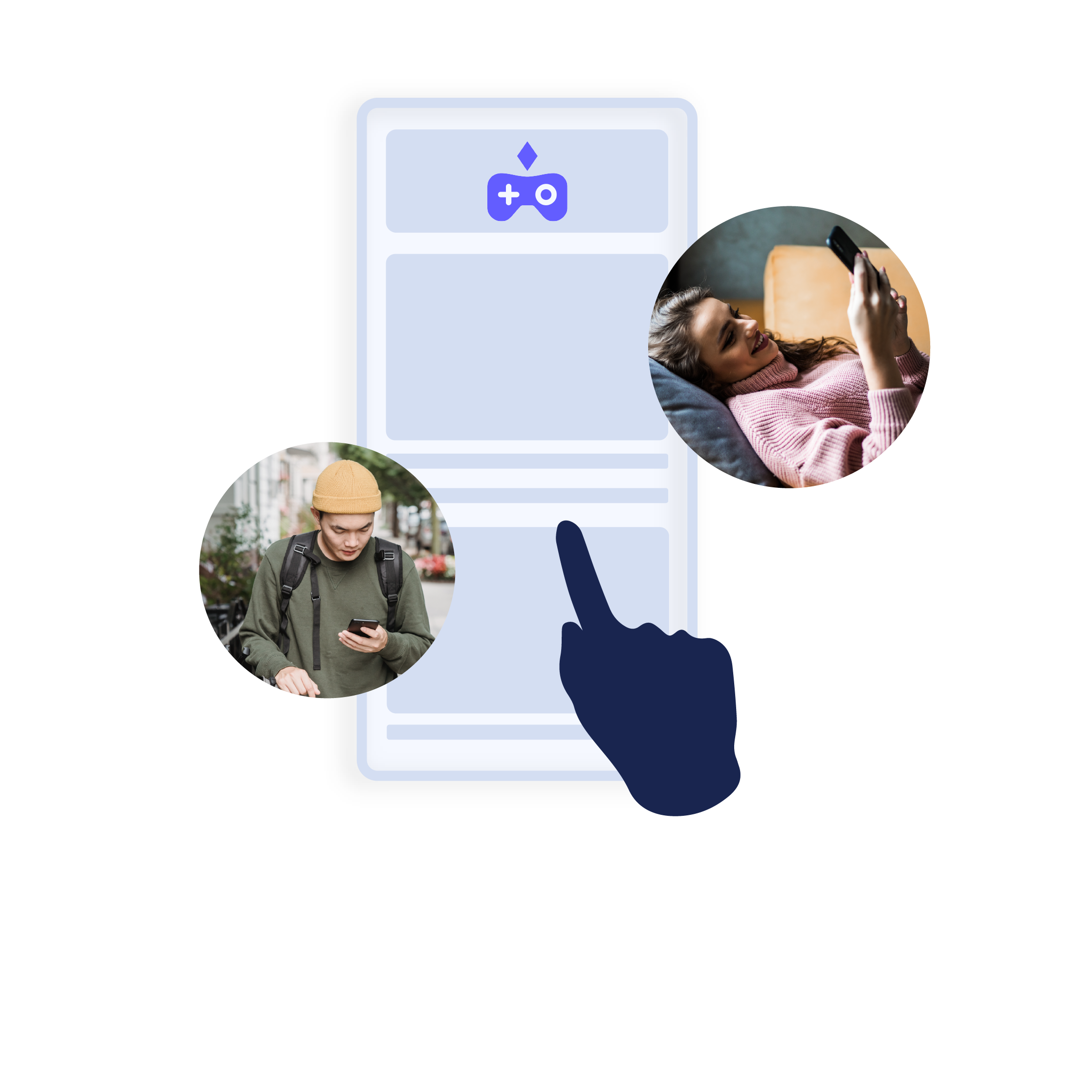 abstract phone screen mockup showing users engaging with Playtime