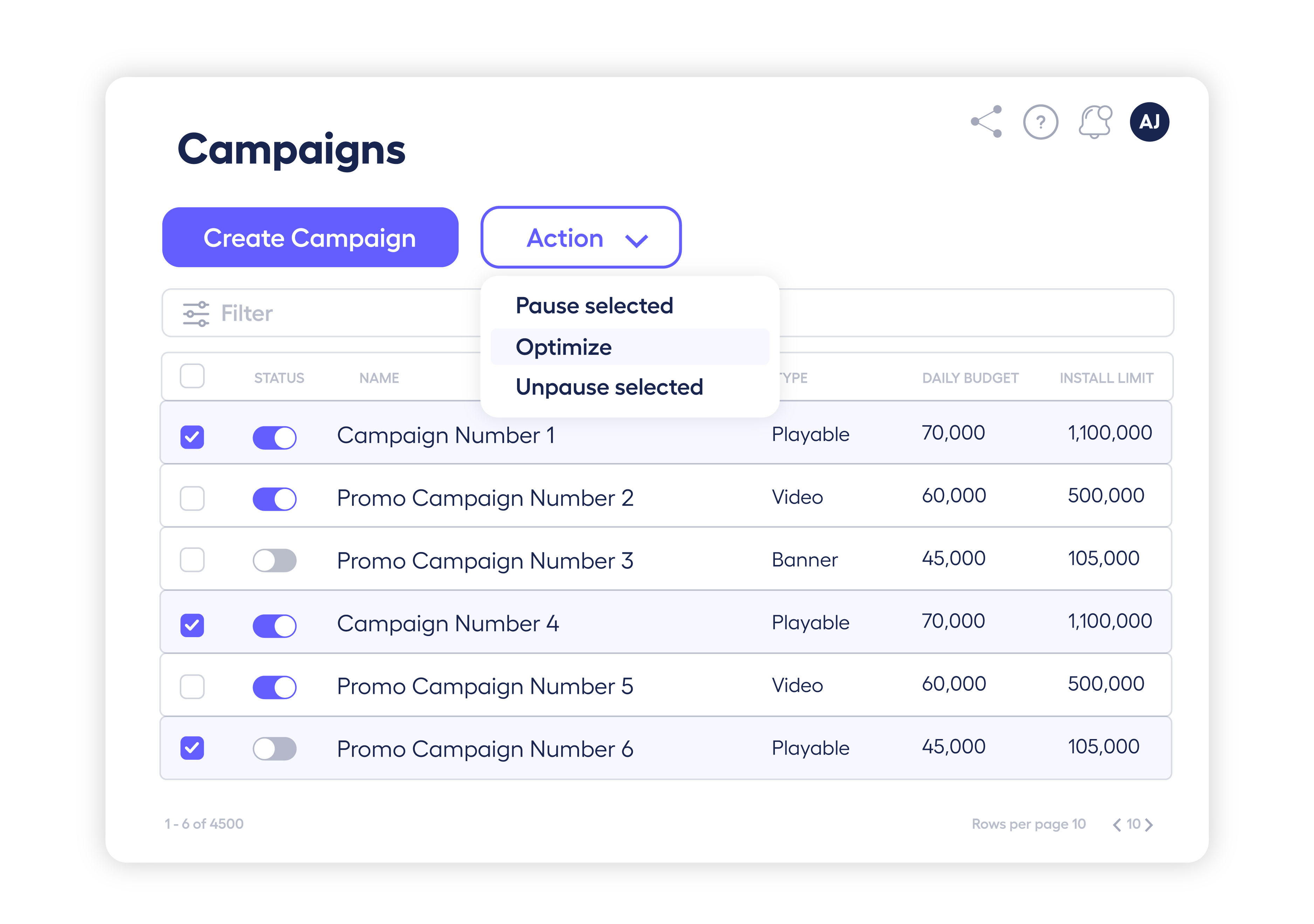 mockup of DSP dashboard showing how campaigns can easily be optimized as campaigns are still running