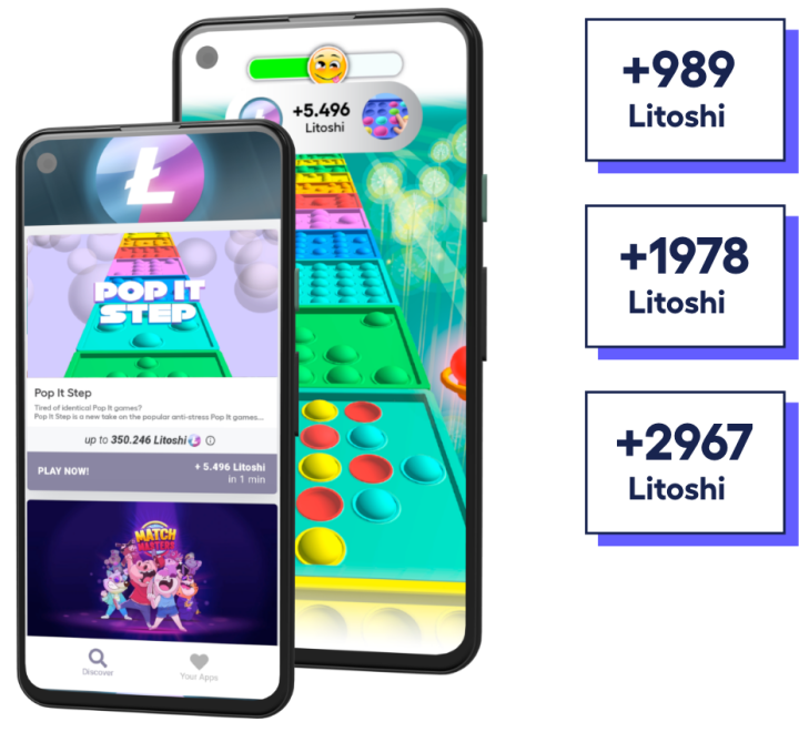 two phone screens: 1 with Playtime offerwall and 1 with advertiser’s game for user to earn rewards