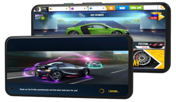 two phone screens showing Asphalt 8: Airbone app