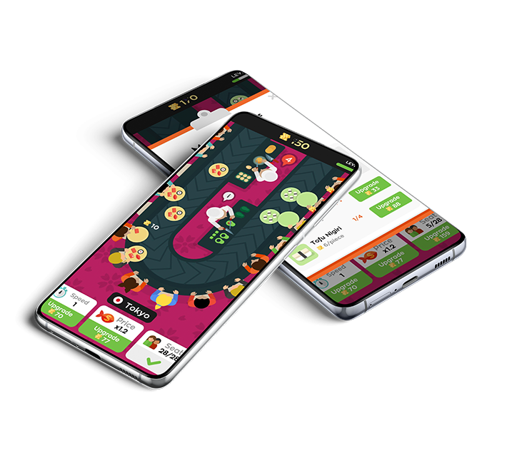 two phones on top of each other showing green panda games