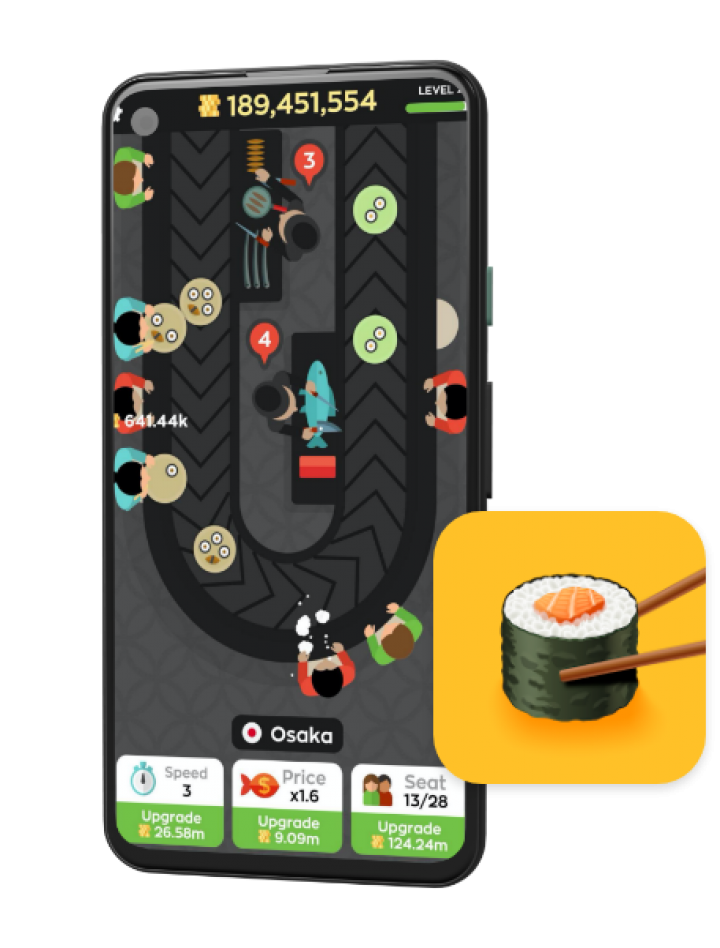 phone mockup of sushi bar by Green Panda Games