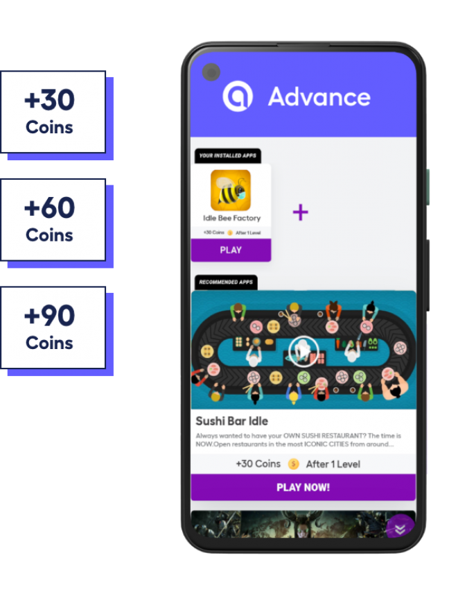 phone mockup of Green Panda Games with more coins