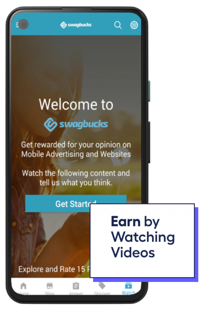phone screen showing users earning rewards by watching videos in app