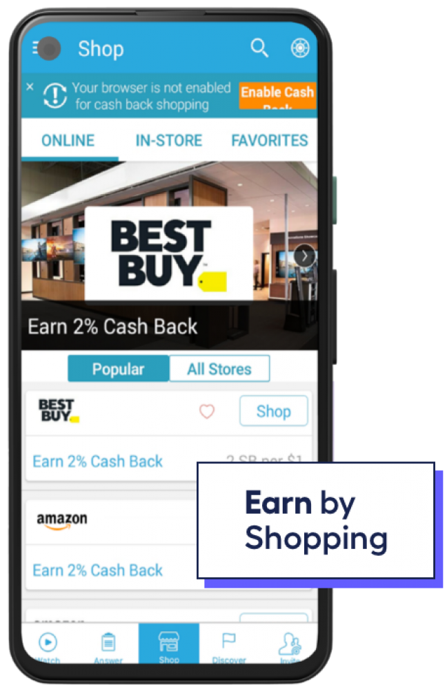 phone screen showing app users earning rewards in Prodege's app by shopping