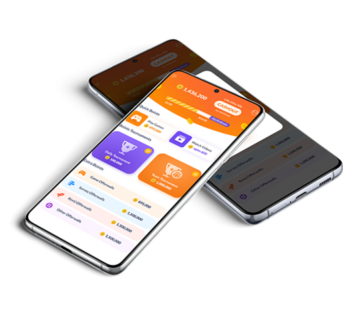 2 phones on top of each other showing PlayToWin Mobile app