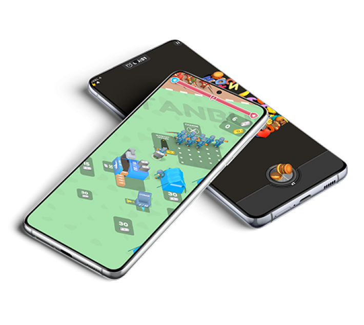 two phones on top of each other with Lion studios app showing