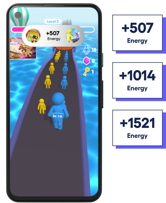 phone screen showing user playing advertiser game in Playtime