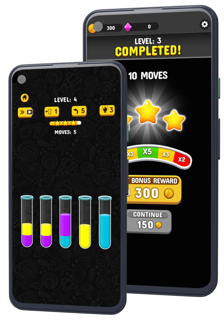 two phones vertically upright with TapNation app on the screen