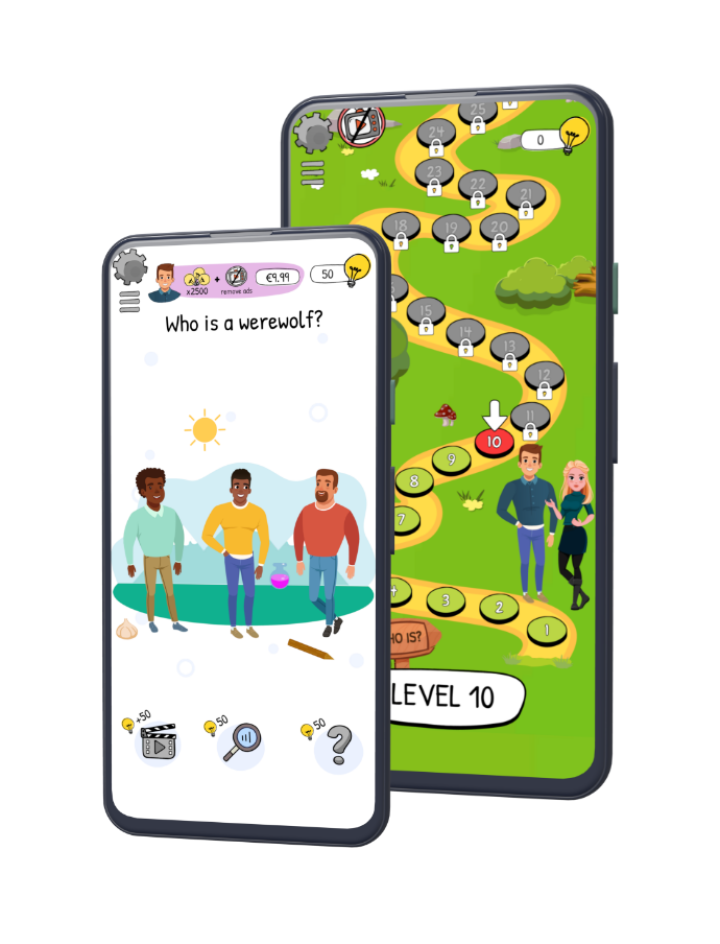 two phone screens overlapping with Unico Studio game