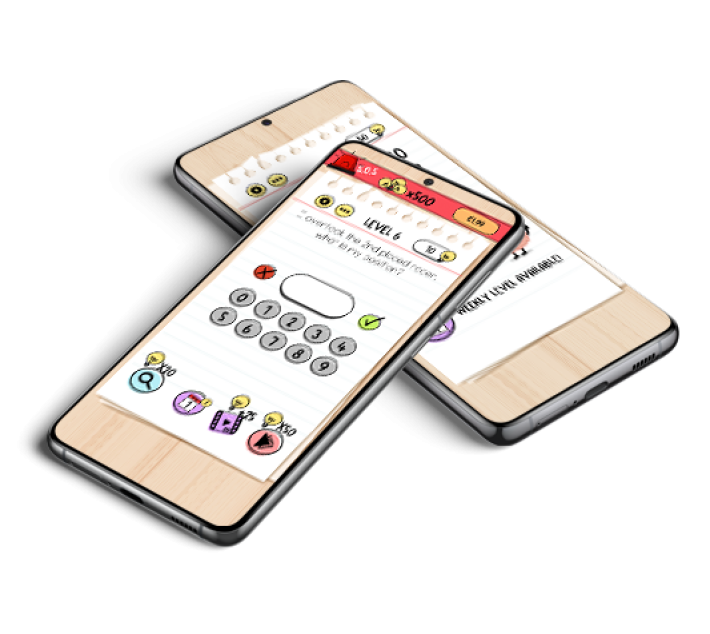 two phone screens on top of each other with Unico game on screen