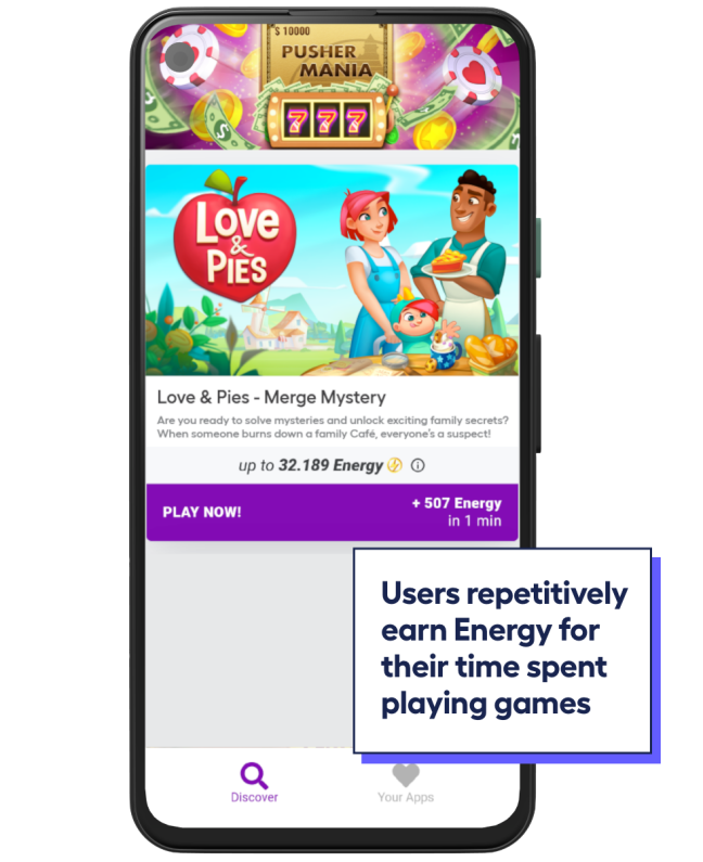 phone screen showing users earning energy with trailmix