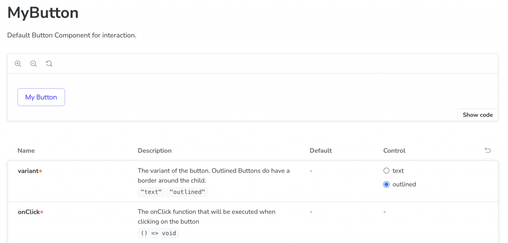 Screenshot of the added comments in the storybook documentation.