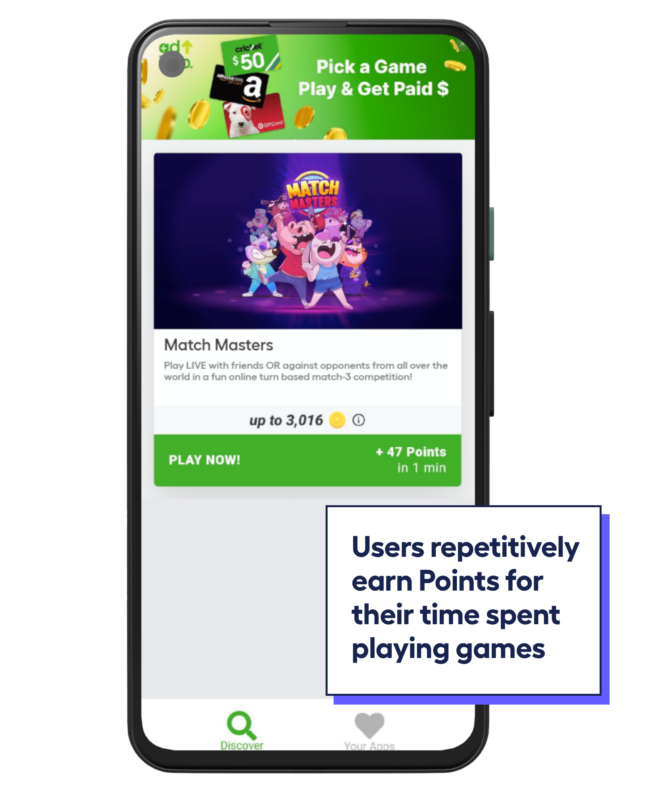 large phone screen showing publisher app UI with playtime