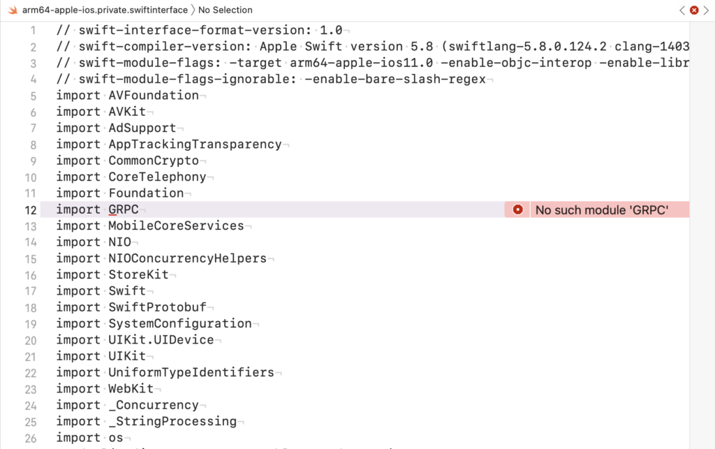 .swiftinterface file exposed internal grpc-swift dependencies