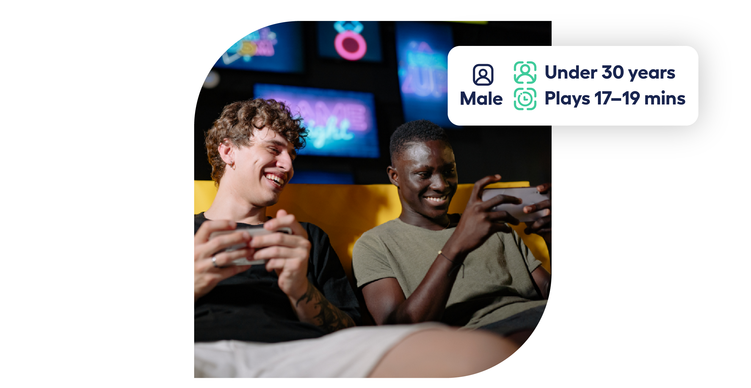 hardcore gamers smiling and playing mobile games sat down