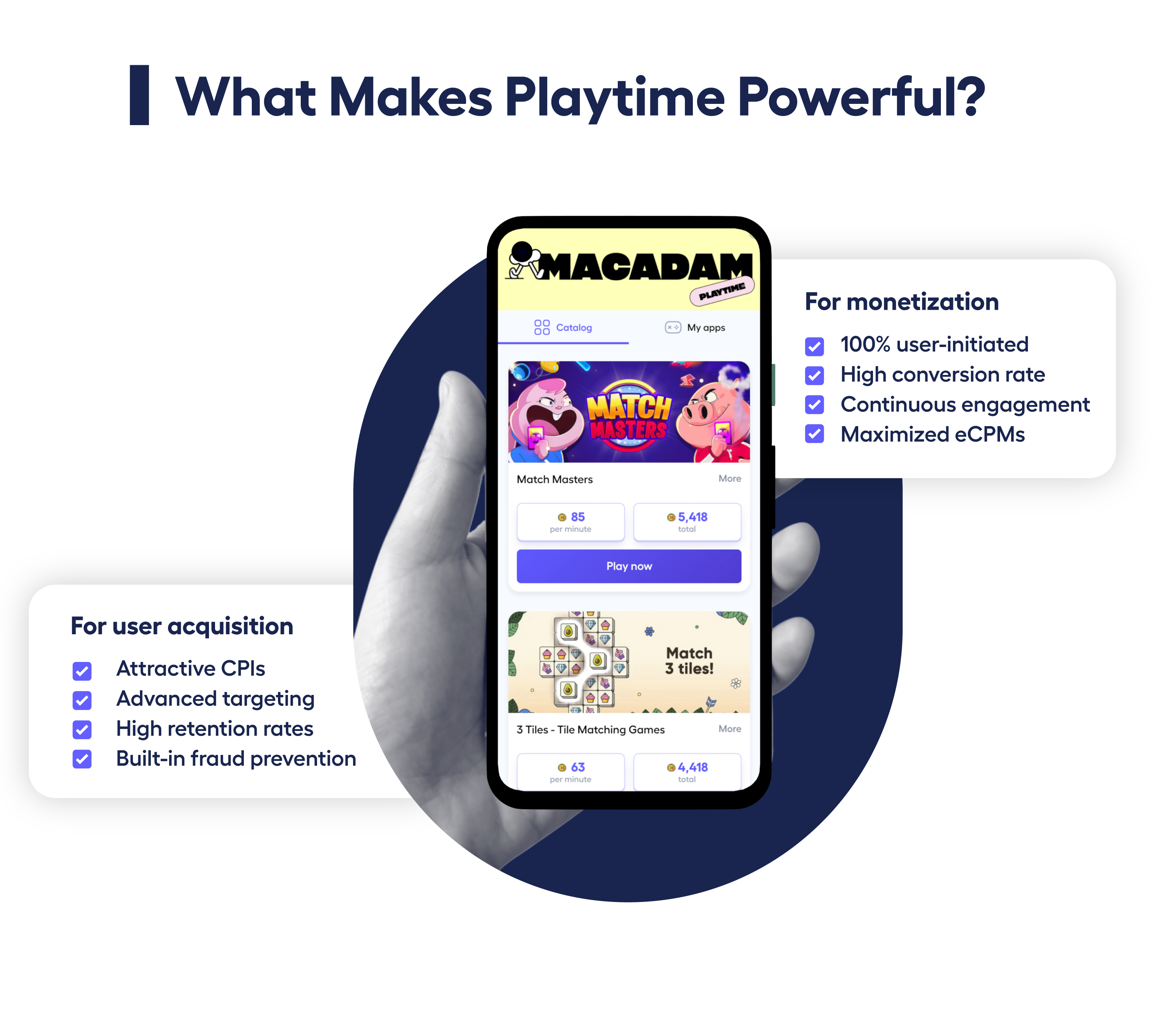 phone screen showing macadam offers in Playtime with title What Makes Playtime Powerful?