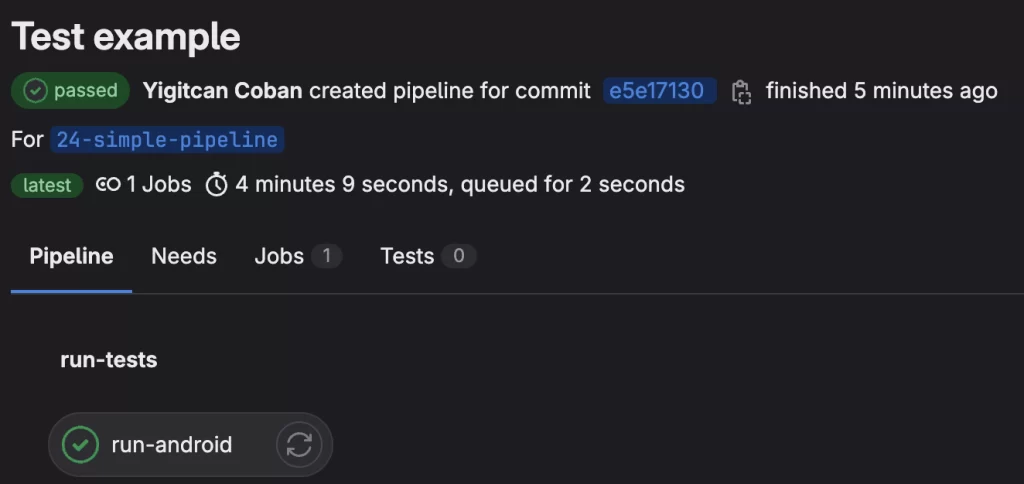 screenshot showing a successful run on GitLab CI/CD