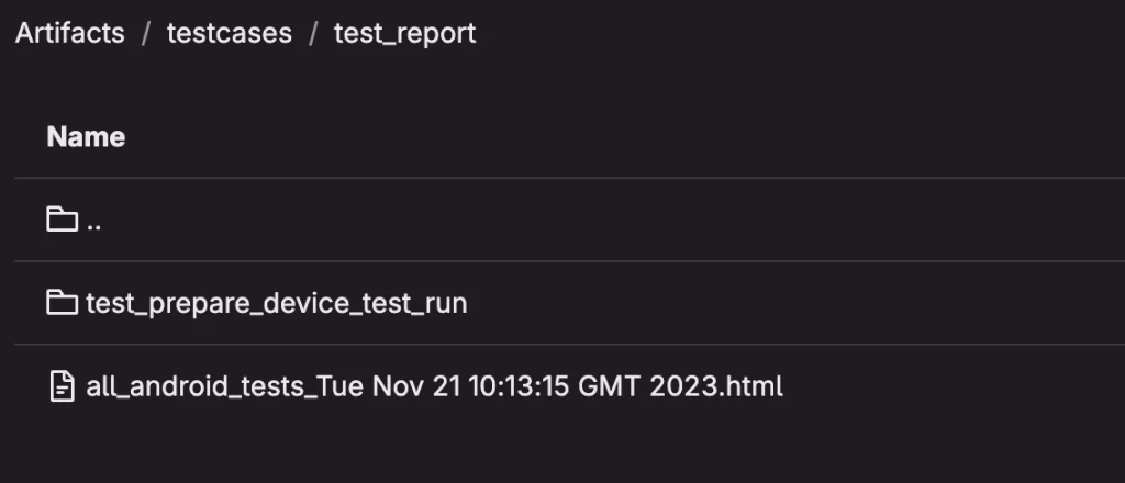 screenshot of artifacts in GitLab CI/CD