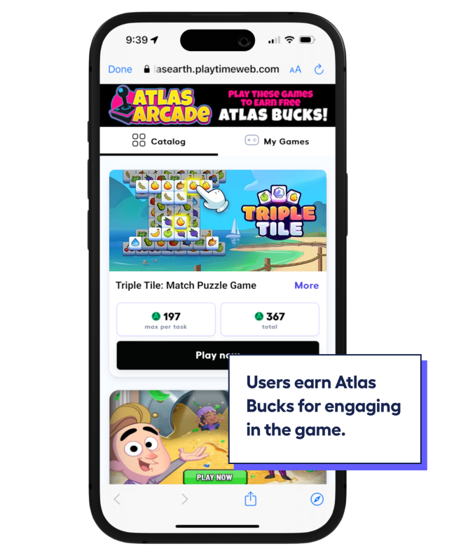 phone screen showing playtime in atlas reality
