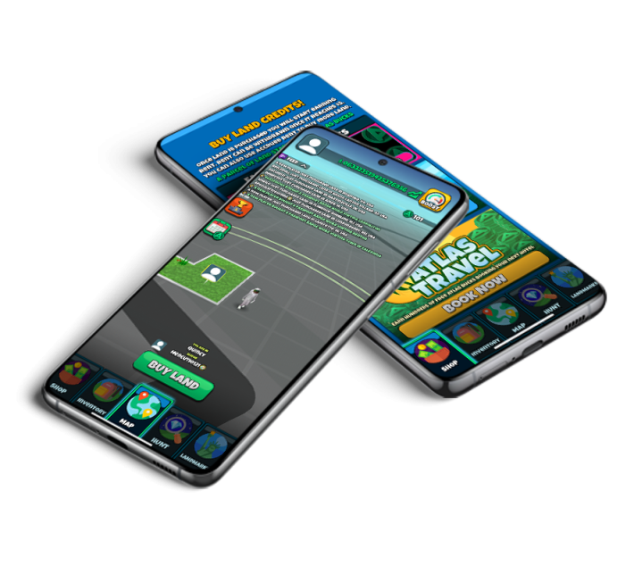two phone screens on top of one another showing the ATLAS EARTH app