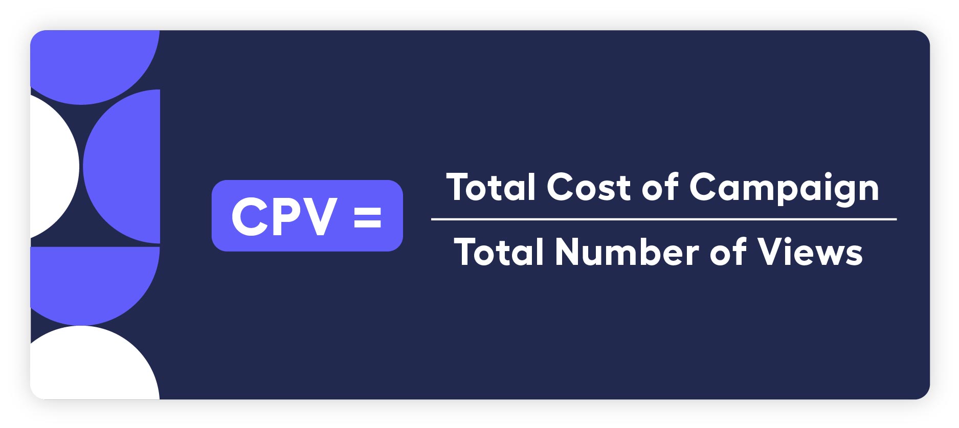 formula to calculate CPV, total cost of campaign divided by total number of views. Cost per view formula