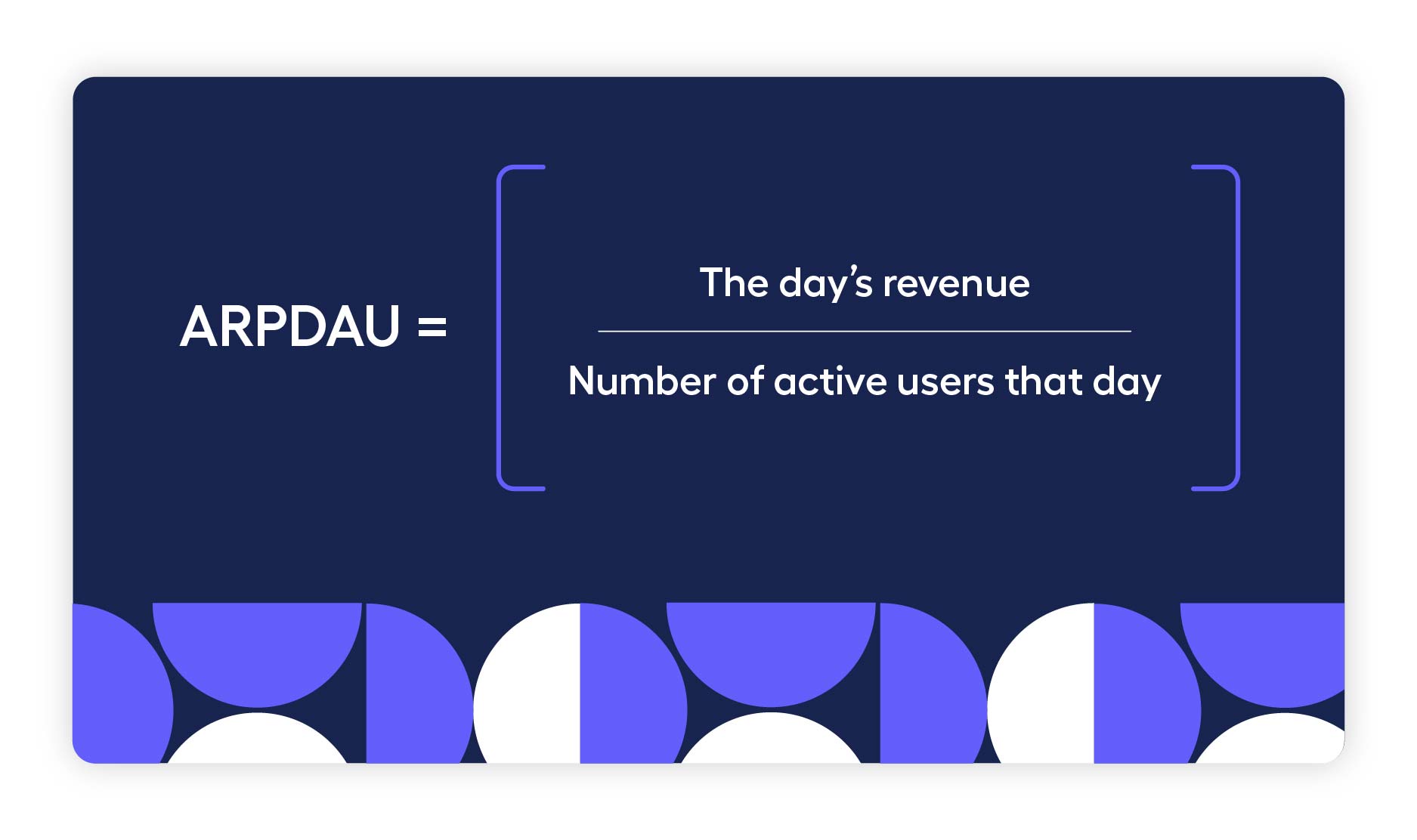 How to calculate ARPDAU? ARPDAU formula. Increase ARPDAU, calculate average revenue per daily active user easily. ARPDAU formula: total daily revenue/ number of daily active users. - adjoe 